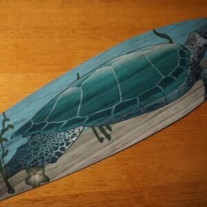 Sea Turtle Surfboard Sign Coastal Beach House Tiki Bar Wall Art Home Decor NEW